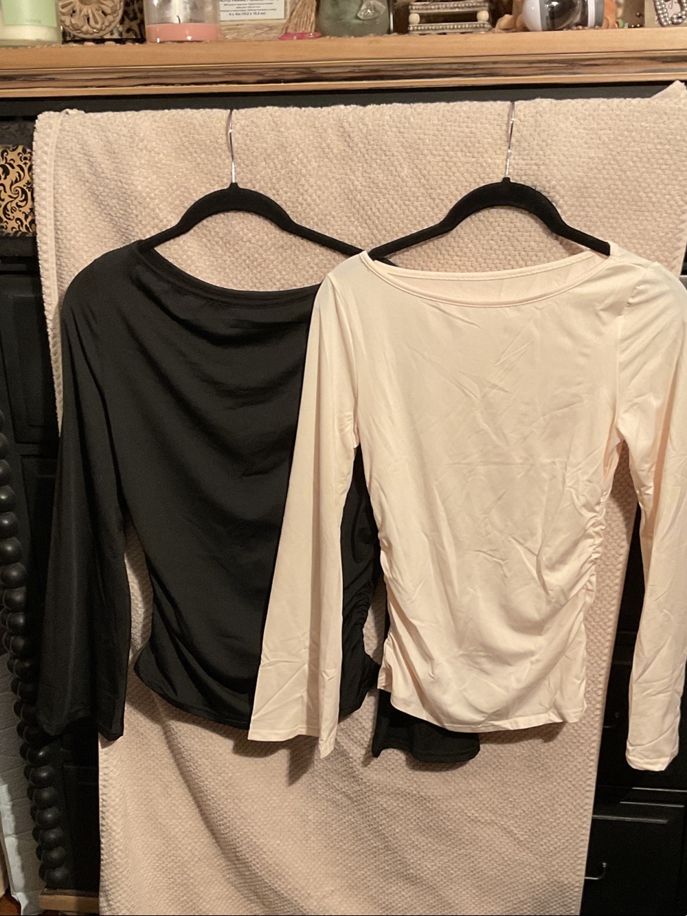 Women's Long Sleeve Boatneck Top - Black and Cream